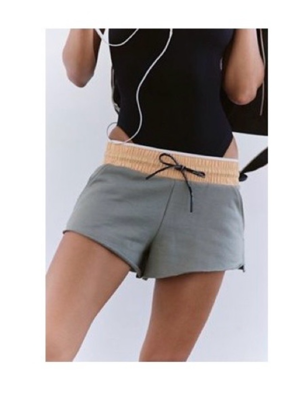 Free People Sage Green Athletic Shorts with Cream Waistband